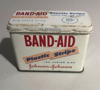 Vintage Johnson & Johnson Band - Aid Tin Can Box With Lid Junior Size