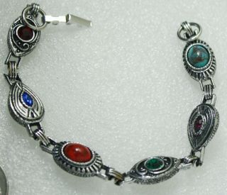 Vintage Sarah Coventry Multi Stone Silver Tone Link Bracelet 7.  5 "