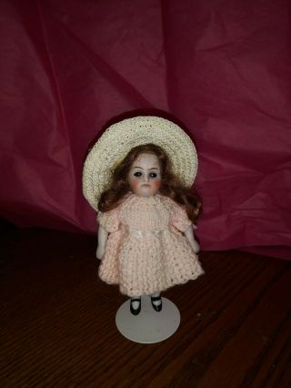 ANTIQUE KESTNER POUTY MINIATURE ALL BISQUE DOLL ' 208 ' RARE SIZE 4 INCHES 3