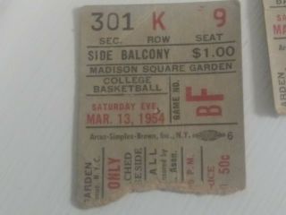 TWO 1954 college of the Holy Cross Madison Square Garden Basketball ticket stubs 2