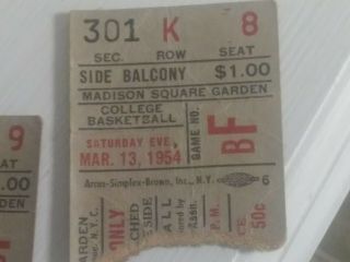 TWO 1954 college of the Holy Cross Madison Square Garden Basketball ticket stubs 3