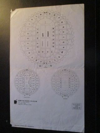 1973 Hampton Roads Coliseum Schedule of Events Virginia Squires Red Wings PLUS 2