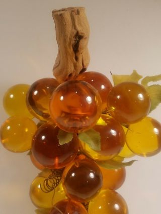 Large Vintage Lucite Acrylic Resin Grape Cluster on Driftwood Stem Amber 12 