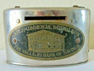 Vintage Metal Coin Bank - Vallejo Commercial National Bank No Key Stronghart Co.