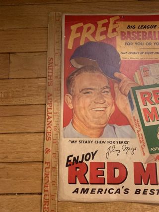 Vintage Red Man Baseball Advertising Tobacco Poster Johnny Mize 3