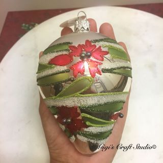 1pc Vintage Mercury Glass Christmas Tree Ornament Egg - Silver,  Red,  Green Poland