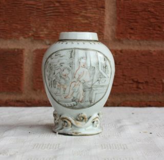 18th Century Chinese Grisaille European Subject Tea Caddy Qianlong