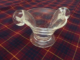 Steuben Signed Vintage Mid - Century Heavy Clear Glass Bowl Double Scroll Handles
