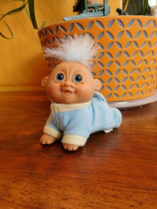 Crawling Baby Boy Troll Doll By Russ Blue Hair 3 " Blue Eyes A