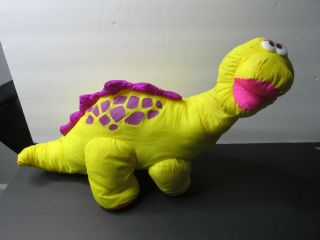 Vtg 1992 Fisher Price Dino Roar Puffalump Roaring Dinosaur Plush Yellow Purple