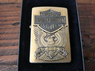 Zippo Lighter Raised Harley Davidson Brushed Bar & Shield Eagle Emblem