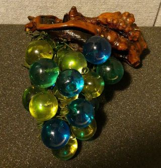 Vintage Blue Green Mid Century Lucite /acrylic Grape Cluster & Driftwood Excell