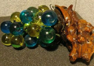 VINTAGE BLUE GREEN MID CENTURY LUCITE /ACRYLIC GRAPE CLUSTER & DRIFTWOOD EXCELL 3