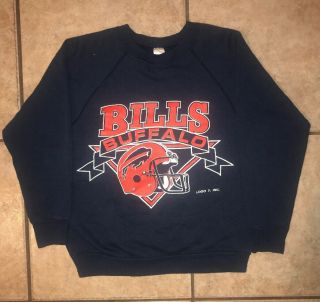 Vtg 80s Nfl Buffalo Bills Retro Dark Blue 1990 Logo 7 Unisex Sweatshirt M/s