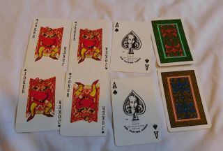 Vintage 2 Decks Kem Plastic Playing Cards With Black Case Brown Blue,  Green Red