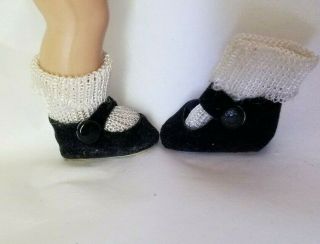 Vntg Alexander - Kins Black Velvet Side Snap Doll Shoes & Socks Fits Muffie/ginny