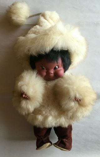 Vintage 1960s Regal Eskimo Inuit Doll Real Leather & Fur Made In Canada 10” Tag