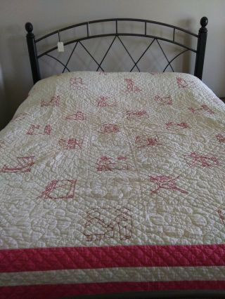 Vintage Hand Sewn Quilt Queen Size 76 " By 44 " Handmade Rare