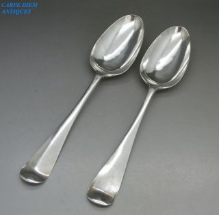 George Iii 18thc Pair Hanoverian Solid Sterling Silver Table Spoons 117g 1761