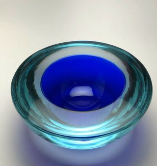 Vintage Aqua Turquoise Cobalt Blue Sommerso Cenedesen Geode Art Glass Bowl