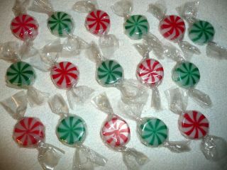Vtg Blow Mold Wrap Peppermint Candy Mini String Light 16 Covers Red Green