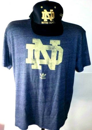 Adidas Notre Dame Fighting Irish Mens Xl Tshirt & Starter Cap Vgc