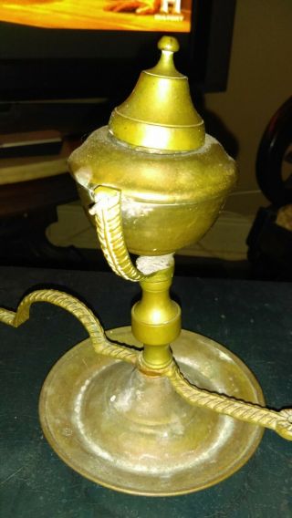 Antique Brass Whale Oil Lamp Chamber Stick W/ Lid,  Brass Vintage