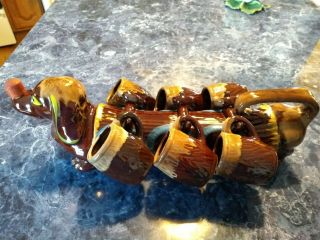 Vintage Hand - Painted Ceramic Weiner Dog Liquor Decanter With Six Shot Glasses