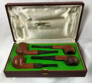 Longchamp Leather Bound Tobacco Pipes 1960 Vintage Set Of 4 Made In France