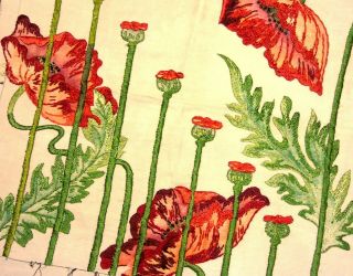 Antique Arts & Crafts Stickley Era Mission Embroidered Linen Poppy Pillow Case 3