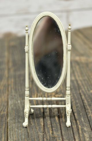 Bespaq Miniature Dollhouse White With Gold Trim Floor Standing Mirror 1:12 Scale