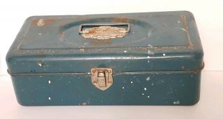 Vintage Union Steel Chest Utility Tool Box Leroy Ny Teal Green