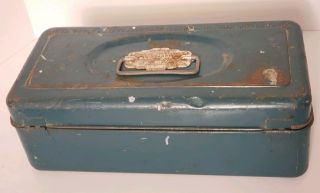 Vintage Union Steel Chest Utility Tool Box Leroy NY Teal Green 2