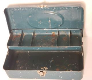 Vintage Union Steel Chest Utility Tool Box Leroy NY Teal Green 3