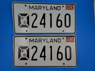 Maryland Md Fire Department Fd License Plate Set 1980 