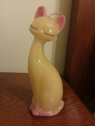 Vintage Cream/pink Kitty Cat Kitten Wax Figurine Candle Statue Retro 1970 