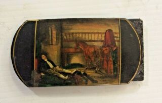 Early 19th Century Hand Painted Papier Mache Accordian Cigar Case