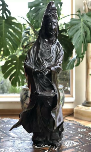 Japanese Meiji Period Signed Bronze Figure Of Kwannon (guanyin)