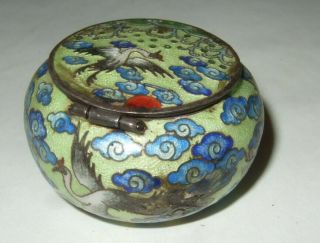 Antique Chinese Box Vanity Jar Miniature Enameled Box Large Flying Birds Flowers 2