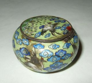Antique Chinese Box Vanity Jar Miniature Enameled Box Large Flying Birds Flowers 3