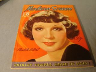 Vintage 1935 Modern Screen Claudette Colbert Cover By Earl Christy