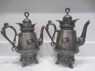 Vtg.  Set Of 2 Derby Silver Co.  Quadruple Silver Coffee Tea Pot Victorian 1600