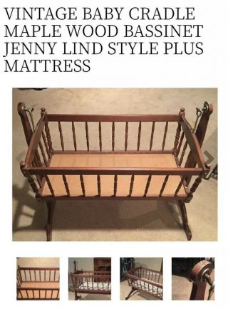 Vintage Maplewood Jenny Lind Swinging Cradle Baby Bed Crib Bassinet &Mattress 2