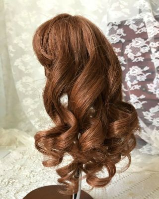 Vintage Human Hair Doll Wig Long Curly Ginger Dark Auburn Antique Bisque 10 - 11 "