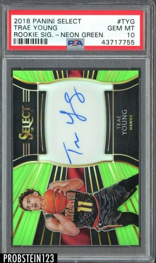 2018 - 19 Select Neon Green Trae Young Hawks Rc Rookie Auto 23/99 Psa 10