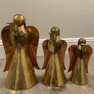 Vintage Copper & Brass Angels Candle Holder Set Of 3 Christmas 12” 9” 7” Rare