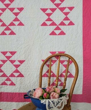 Fall Great Quilting Vintage Pink & White Cats Cradle Quilt Cottage Romance