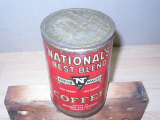 Scarce Vintage National ' s Best Blend Coffee Tin Can 1 LB National Tea Co Chicago 2