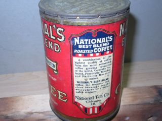 Scarce Vintage National ' s Best Blend Coffee Tin Can 1 LB National Tea Co Chicago 3