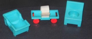Replacement Vtg Fisher Price Little People Hospital Turquoise Bed,  Gurney,  Chair